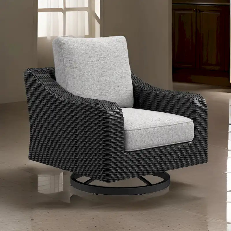 Fauteuil de jardin pivotant Tira 96,5 cm, rembourré, résine, noir, gris