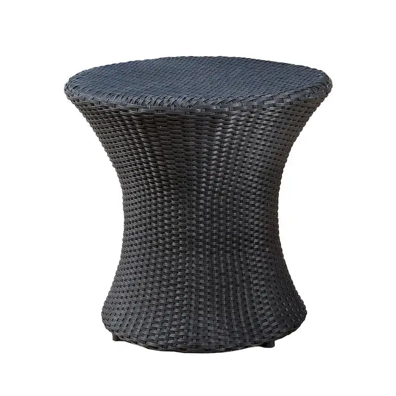 Table d'appoint d'extérieur Loco, forme de sablier, ronde 50 cm, rotin noir