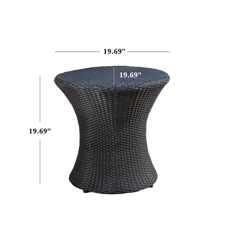 Table d'appoint d'extérieur Loco, forme de sablier, ronde 50 cm, rotin noir