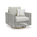 Yami 36 Inch Outdoor Swivel Lounge Chair, 1 Throw Pillow, Gray Wicker