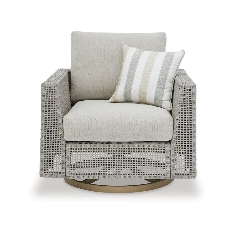 Fauteuil de jardin pivotant Yami de 36 pouces, 1 coussin décoratif, osier gris