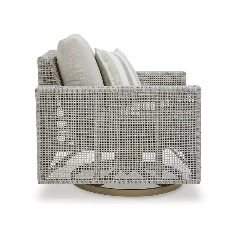 Fauteuil de jardin pivotant Yami de 36 pouces, 1 coussin décoratif, osier gris