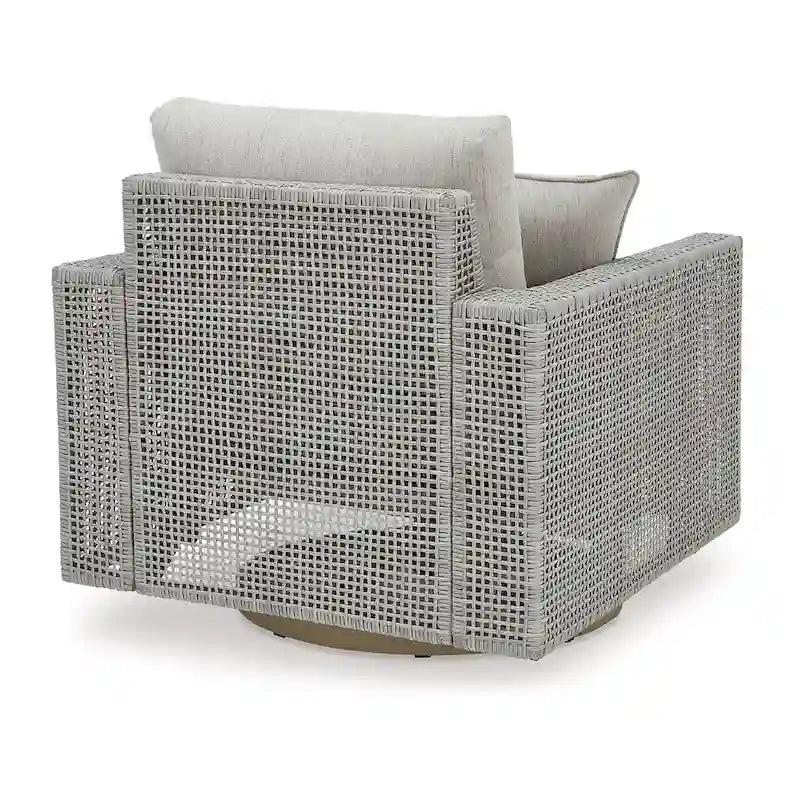 Fauteuil de jardin pivotant Yami de 36 pouces, 1 coussin décoratif, osier gris