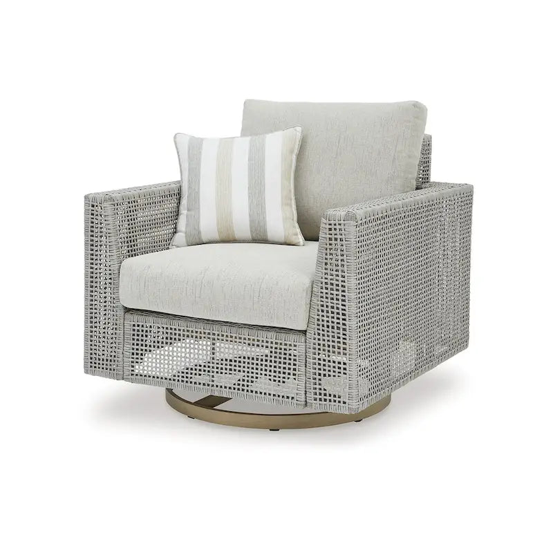 Fauteuil de jardin pivotant Yami de 36 pouces, 1 coussin décoratif, osier gris