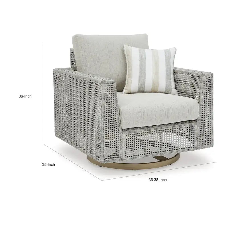 Fauteuil de jardin pivotant Yami de 36 pouces, 1 coussin décoratif, osier gris
