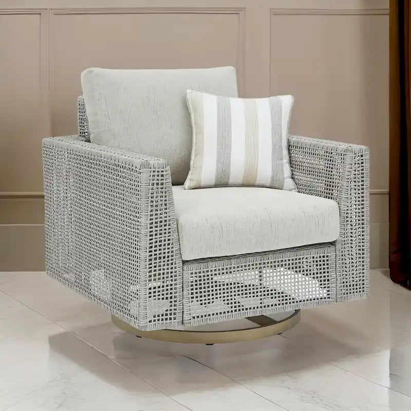 Fauteuil de jardin pivotant Yami de 36 pouces, 1 coussin décoratif, osier gris