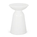 Suma Outdoor End Table, Round 15 Inch Top, Pedestal Base, White Iron