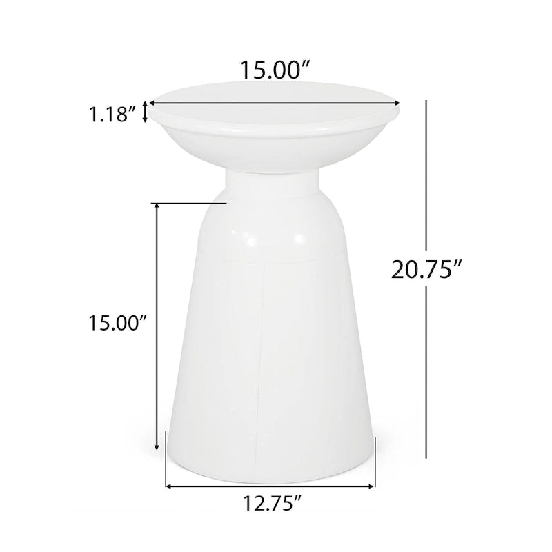 Table d'appoint d'extérieur Suma, plateau rond de 15 pouces, pied central, fer blanc