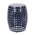 Miami Outdoor End Table, Cutout Design, Round 17 Inch, Navy Blue Iron