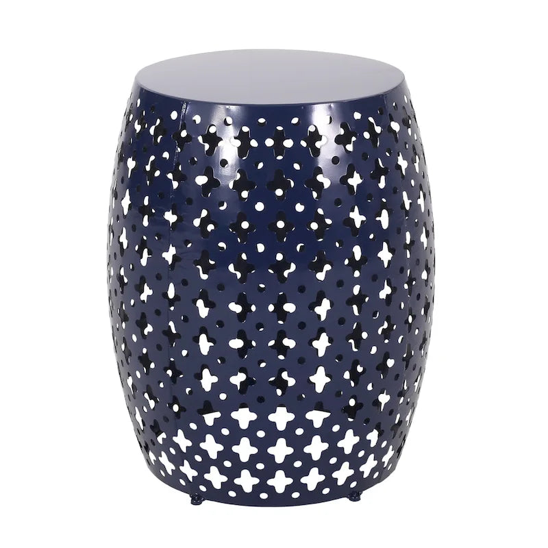 Table d'appoint d'extérieur Miami, design ajouré, ronde 17 pouces, fer bleu marine