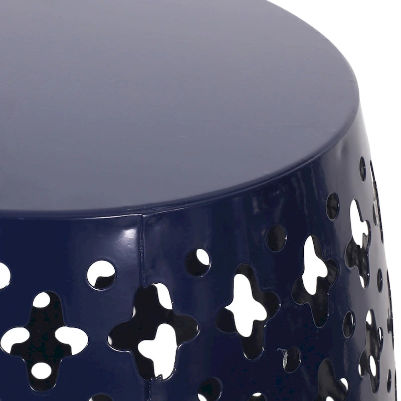 Table d'appoint d'extérieur Miami, design ajouré, ronde 17 pouces, fer bleu marine