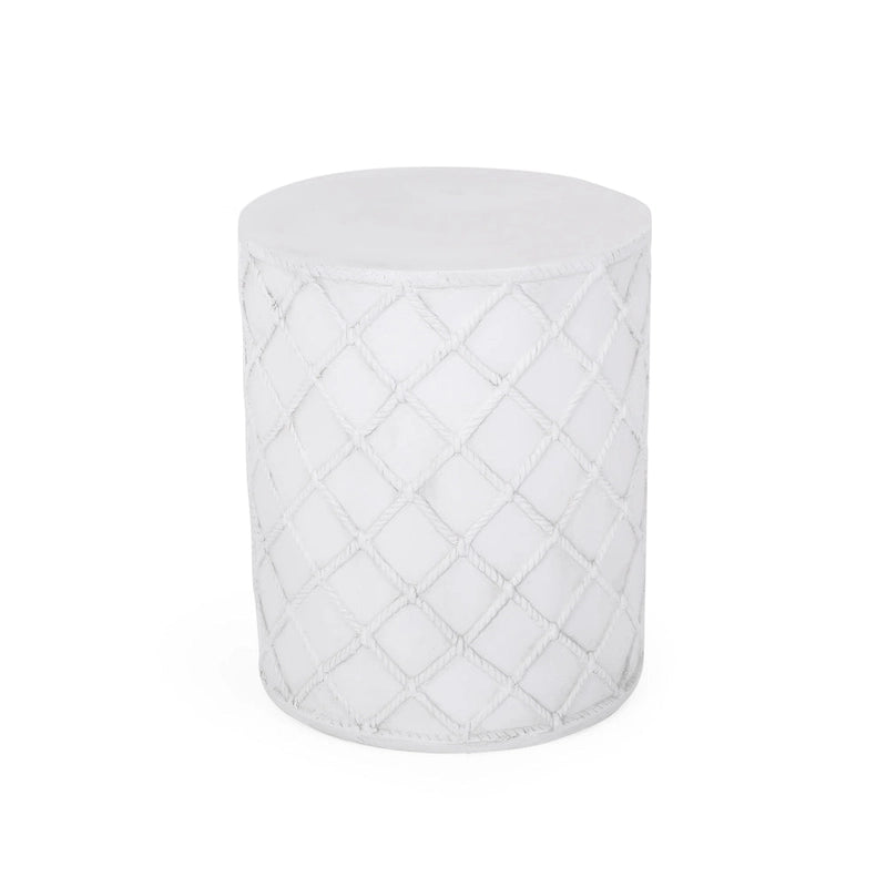 Table d'appoint d'extérieur, plateau rond de 15 pouces, faux béton blanc antique