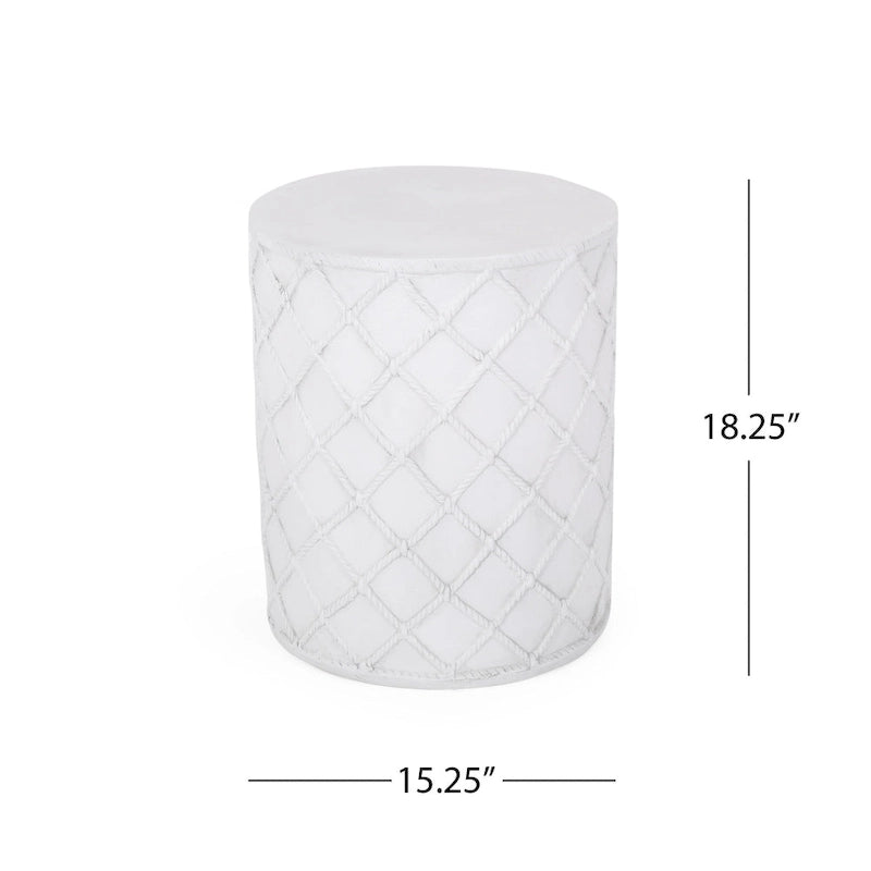 Table d'appoint d'extérieur, plateau rond de 15 pouces, faux béton blanc antique