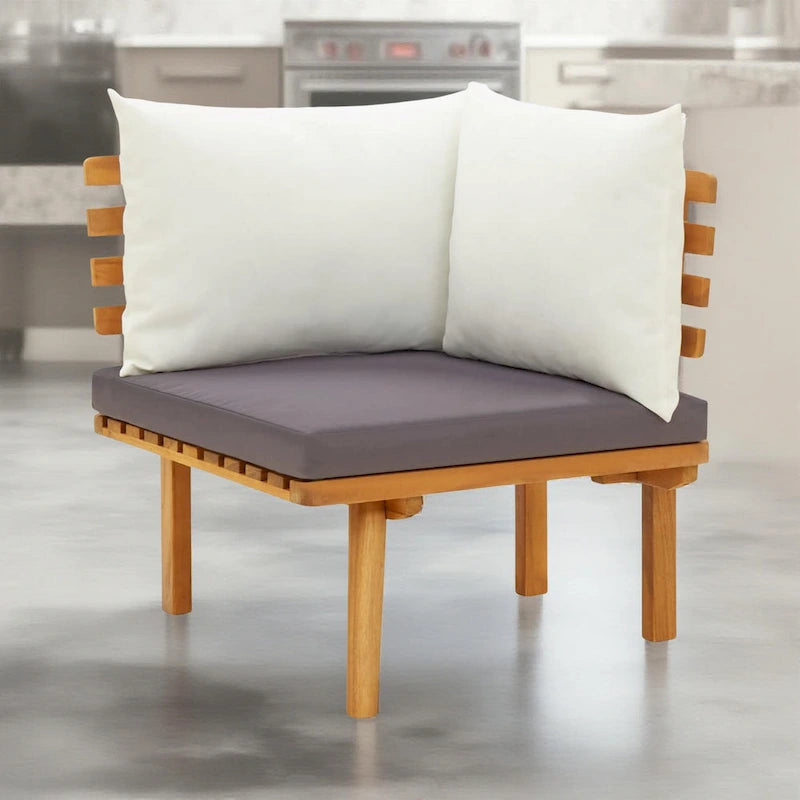 Roma Outdoor Modular Corner Chair, White Fabric, Solid Acacia Wood
