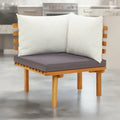 Roma Outdoor Modular Corner Chair, White Fabric, Solid Acacia Wood