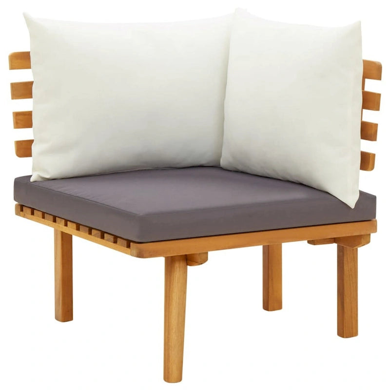Fauteuil d'angle modulaire d'extérieur Roma, tissu blanc, bois d'acacia massif