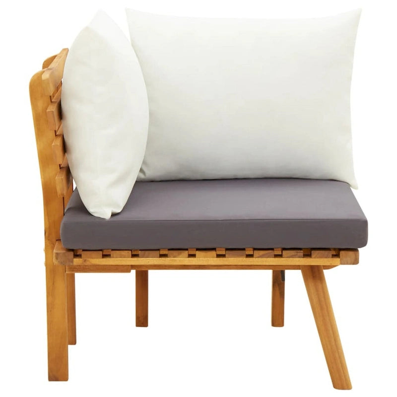 Fauteuil d'angle modulaire d'extérieur Roma, tissu blanc, bois d'acacia massif