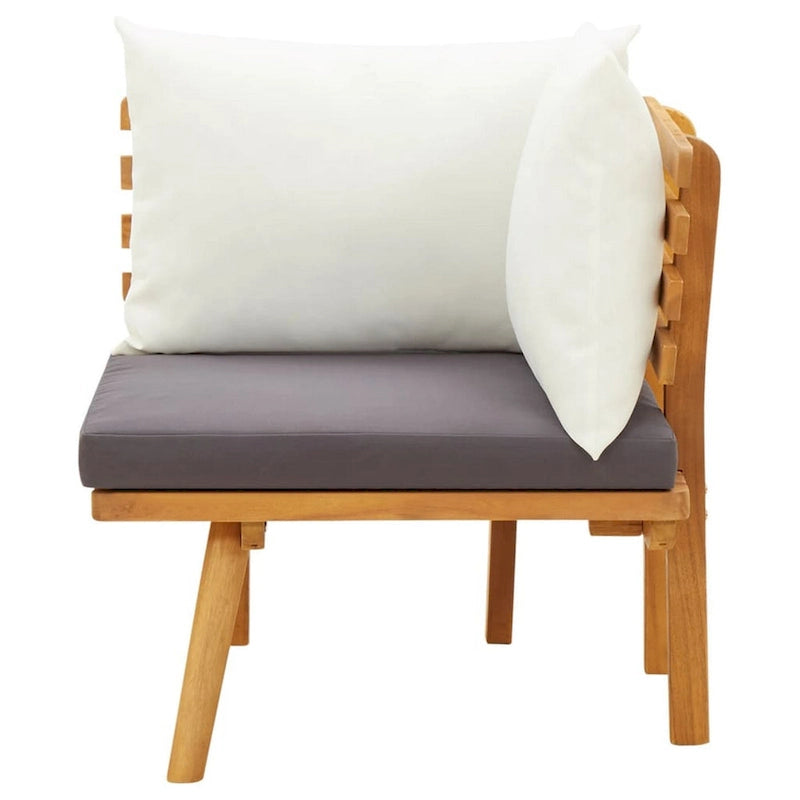 Fauteuil d'angle modulaire d'extérieur Roma, tissu blanc, bois d'acacia massif