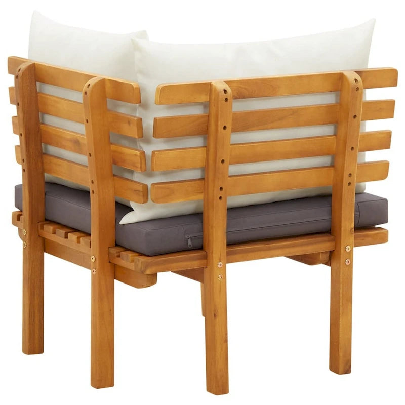 Fauteuil d'angle modulaire d'extérieur Roma, tissu blanc, bois d'acacia massif