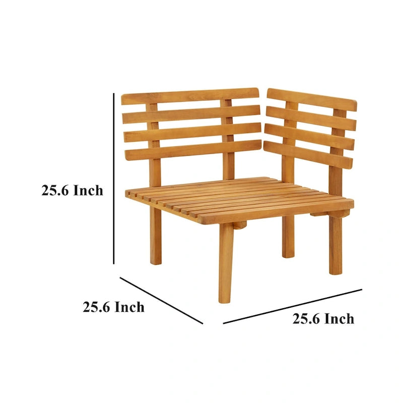 Fauteuil d'angle modulaire d'extérieur Roma, tissu blanc, bois d'acacia massif