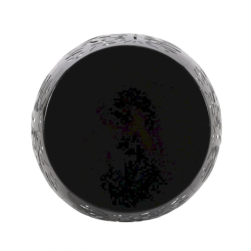 Table d'appoint/tabouret d'extérieur Miami, motif feuille de palmier, fer noir, 17 po