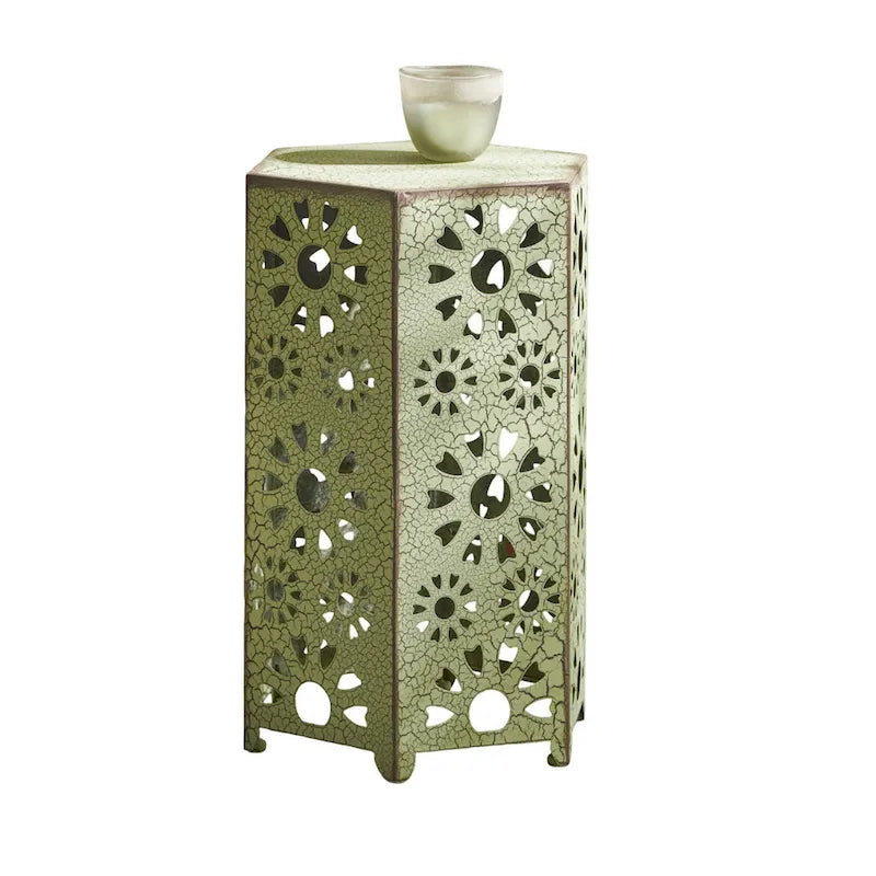 Table d'appoint d'extérieur Liana, hexagonale 35,5 cm, ajourée motif rayonnant, verte