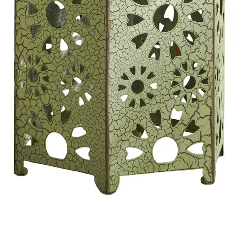 Table d'appoint d'extérieur Liana, hexagonale 35,5 cm, ajourée motif rayonnant, verte