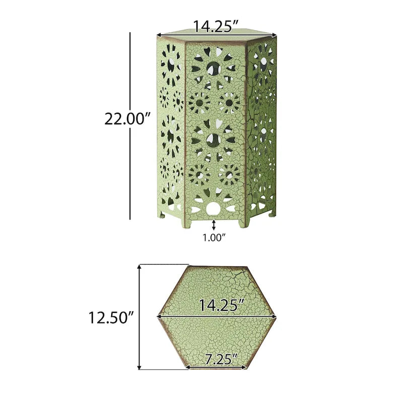 Table d'appoint d'extérieur Liana, hexagonale 35,5 cm, ajourée motif rayonnant, verte