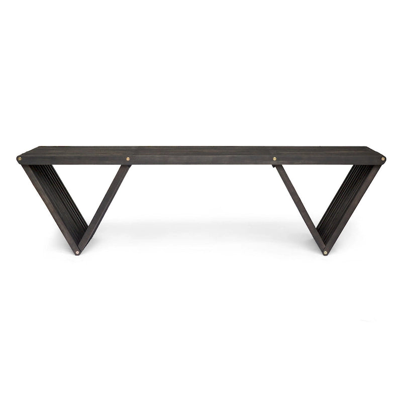 Banc d'extérieur Riah, pieds inclinés, lattes en bois d'acacia gris foncé de 160 cm