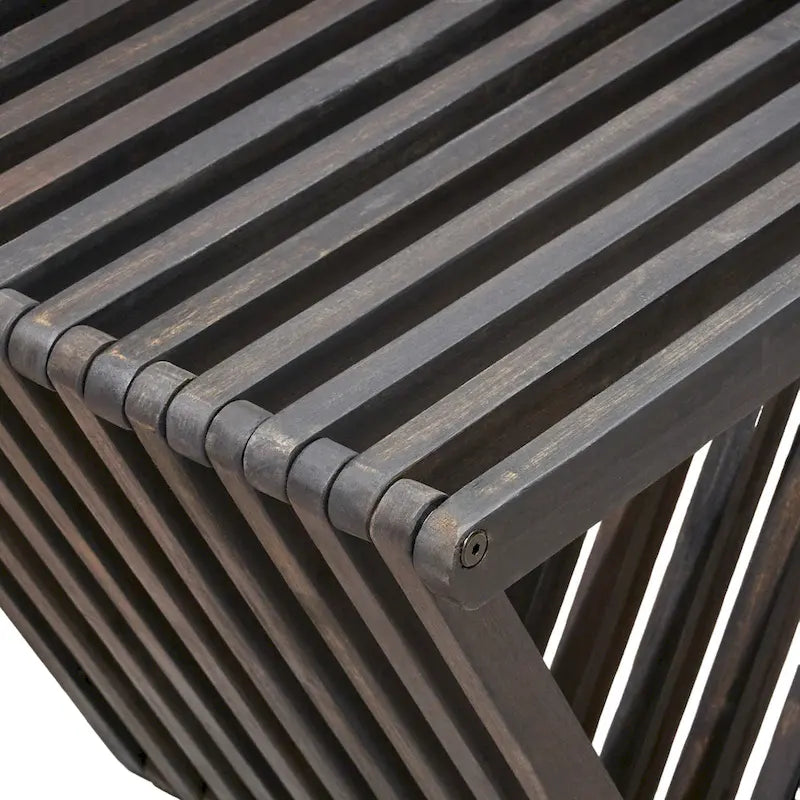 Banc d'extérieur Riah, pieds inclinés, lattes en bois d'acacia gris foncé de 160 cm
