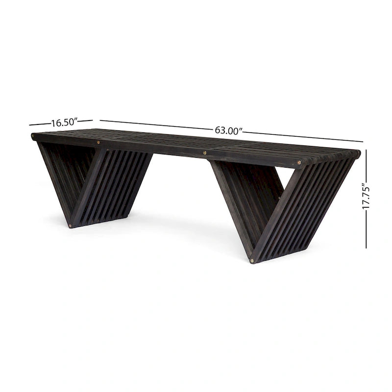 Banc d'extérieur Riah, pieds inclinés, lattes en bois d'acacia gris foncé de 160 cm