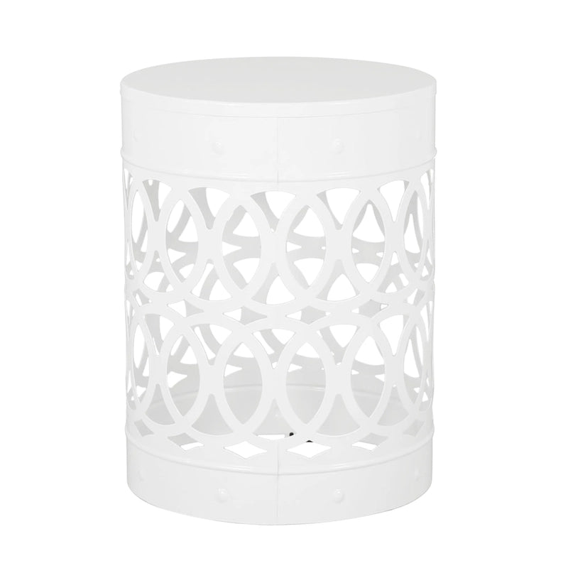 Table d'appoint d'extérieur Feio, ronde de 14 pouces, motif géométrique, fer blanc