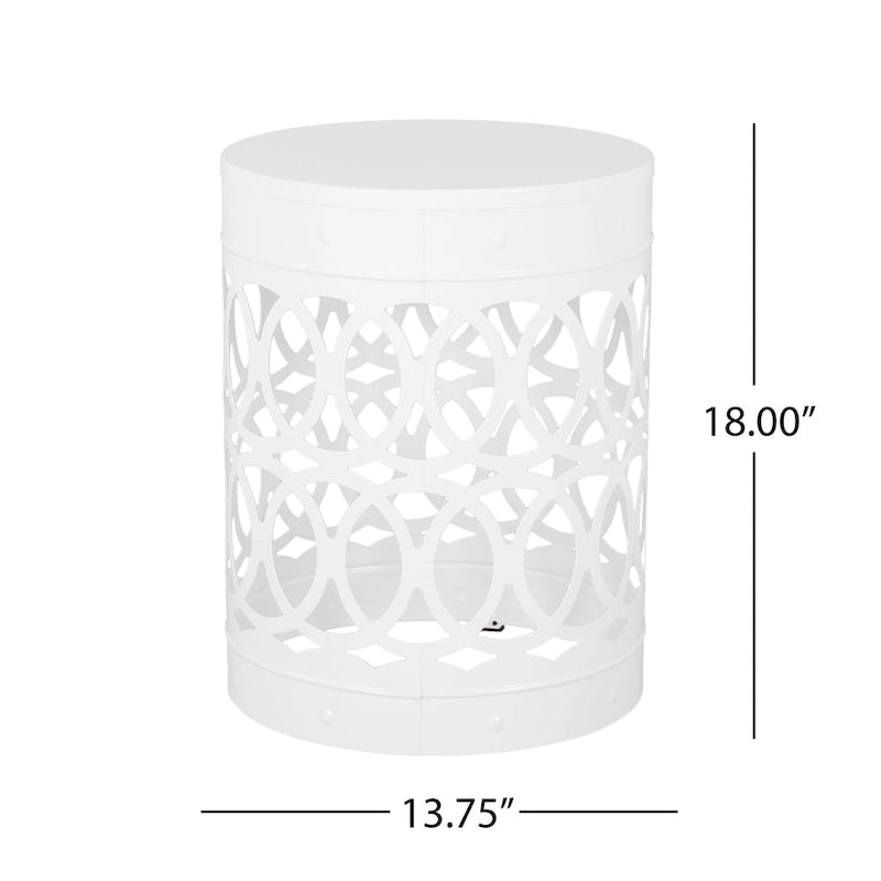 Table d'appoint d'extérieur Feio, ronde de 14 pouces, motif géométrique, fer blanc