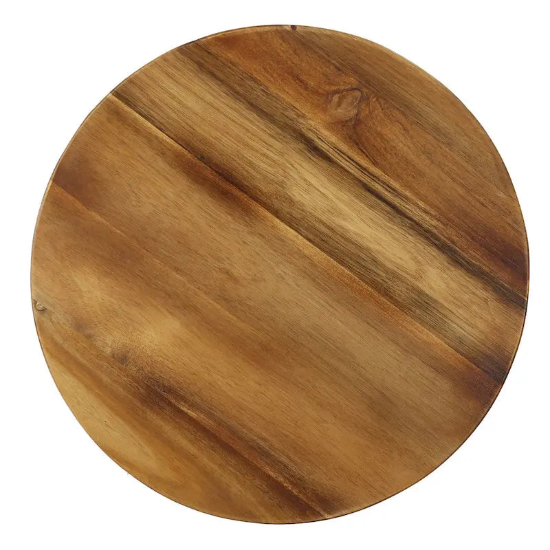 Table d'appoint d'extérieur, plateau rond en bois marron de 15 pouces, structure en fer noir