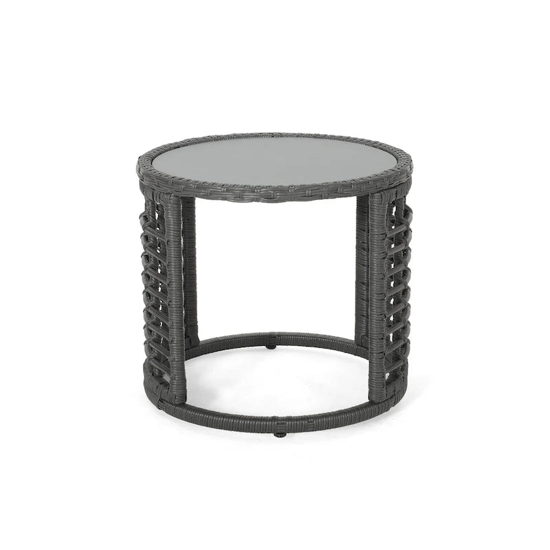 Table d'appoint d'extérieur ronde avec accents tressés, 45,7 cm, rotin gris