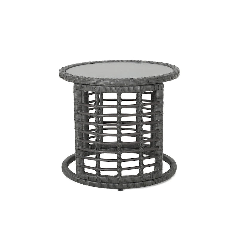Table d'appoint d'extérieur ronde avec accents tressés, 45,7 cm, rotin gris
