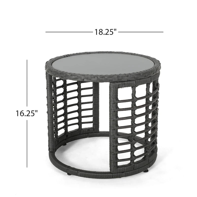Table d'appoint d'extérieur ronde avec accents tressés, 45,7 cm, rotin gris