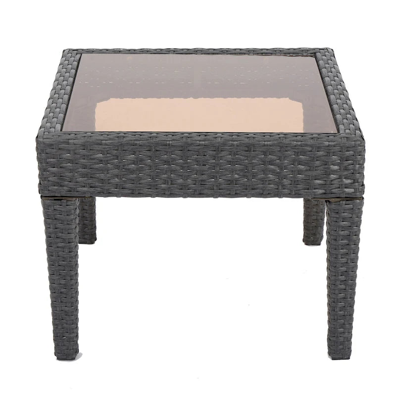 Table d'appoint carrée Annie Outdoor, en verre trempé, osier gris 20 pouces