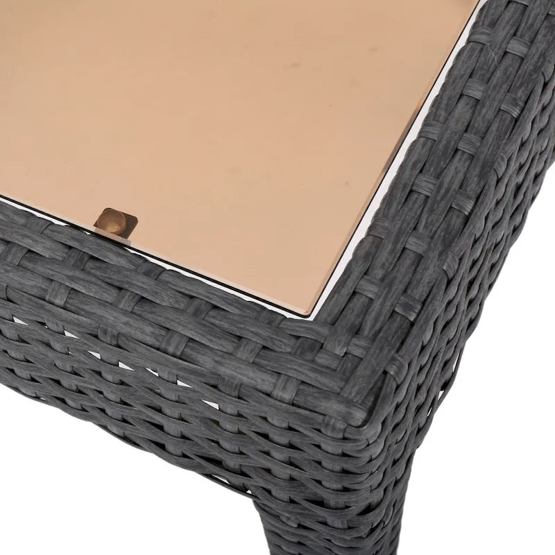 Table d'appoint carrée Annie Outdoor, en verre trempé, osier gris 20 pouces