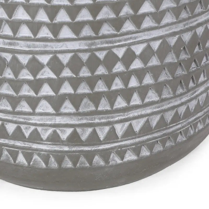 Table d'appoint d'extérieur, ronde 40 cm en faux béton gris avec motif blanc