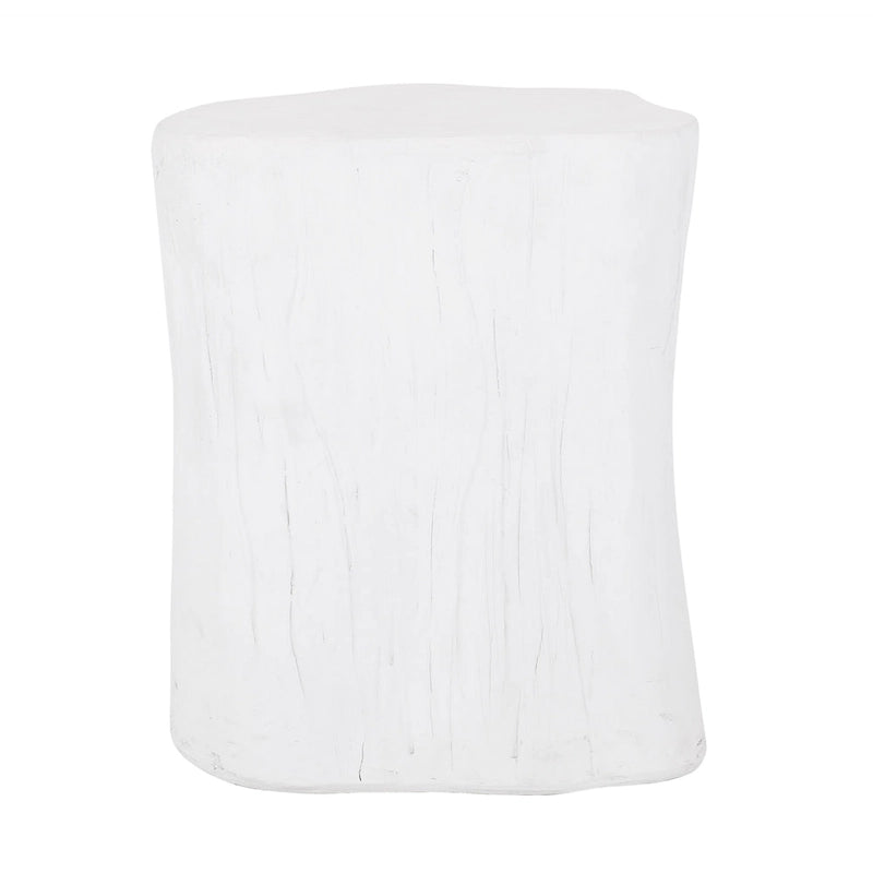 Table d'appoint d'extérieur, design souche d'arbre, cadre en béton blanc, 40 cm