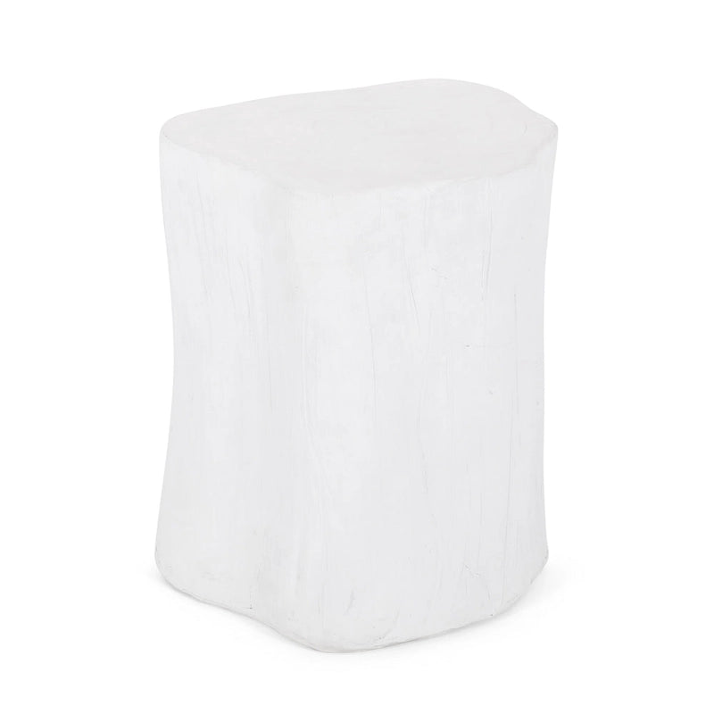 Table d'appoint d'extérieur, design souche d'arbre, cadre en béton blanc, 40 cm