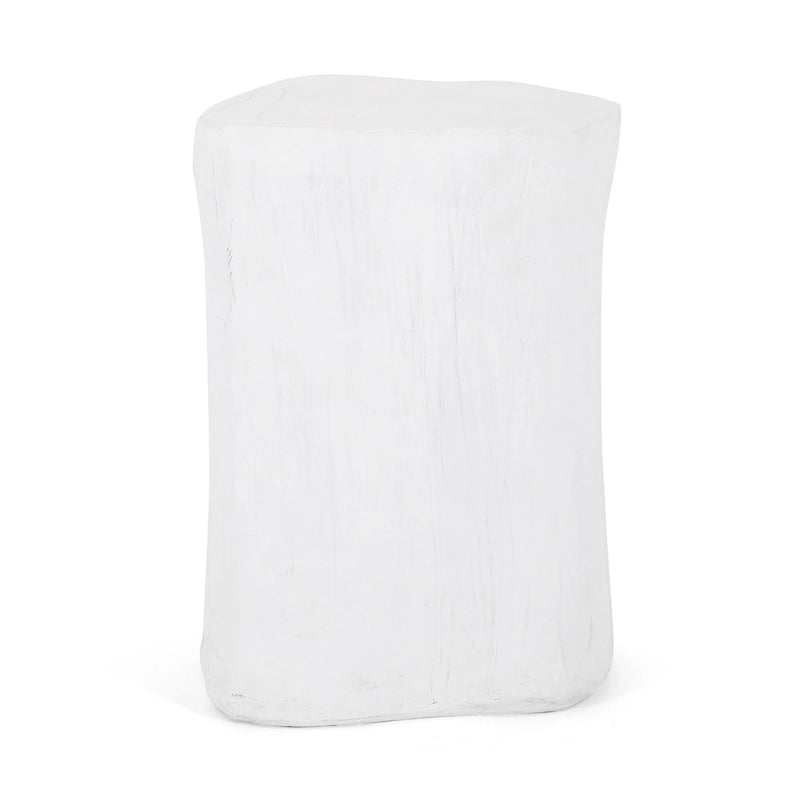 Table d'appoint d'extérieur, design souche d'arbre, cadre en béton blanc, 40 cm