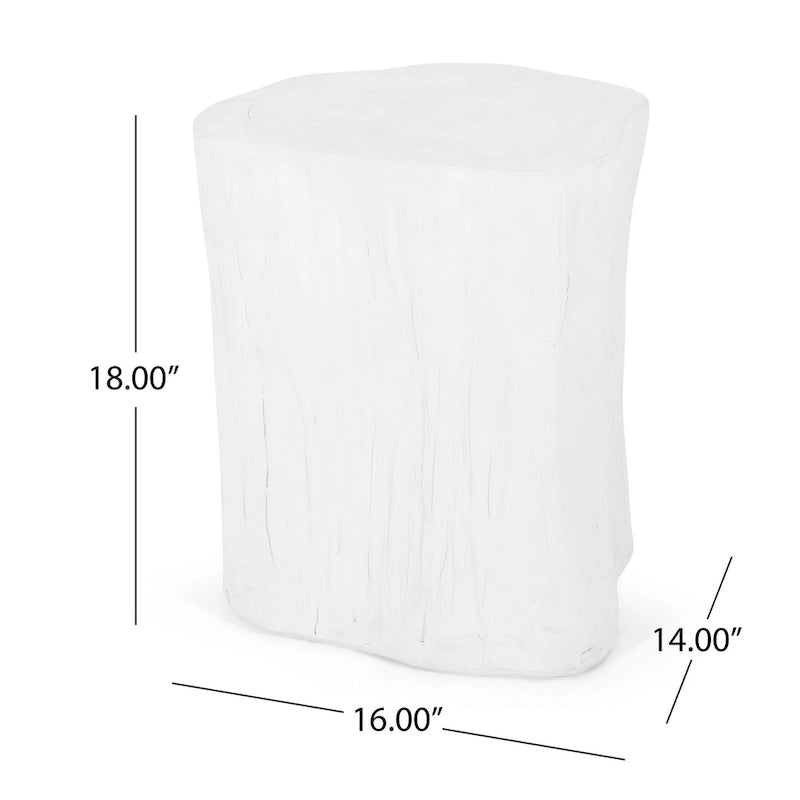 Table d'appoint d'extérieur, design souche d'arbre, cadre en béton blanc, 40 cm