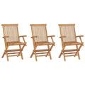 Foldable Outdoor Lounge Chair Set of 3, Slatted Back, Brown Teak Wood