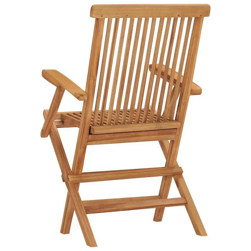 Ensemble de 3 chaises longues pliantes d'extérieur, dossier à lattes, en teck marron