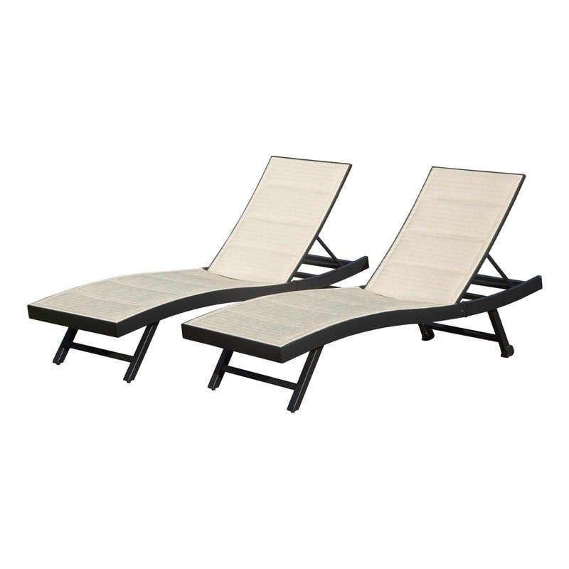 Lot de 2 chaises longues de patio Domi, chaises longues d'extérieur, chaises longues de piscine en textilène et aluminium