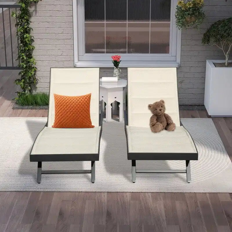 Lot de 2 chaises longues de patio Domi, chaises longues d'extérieur, chaises longues de piscine en textilène et aluminium