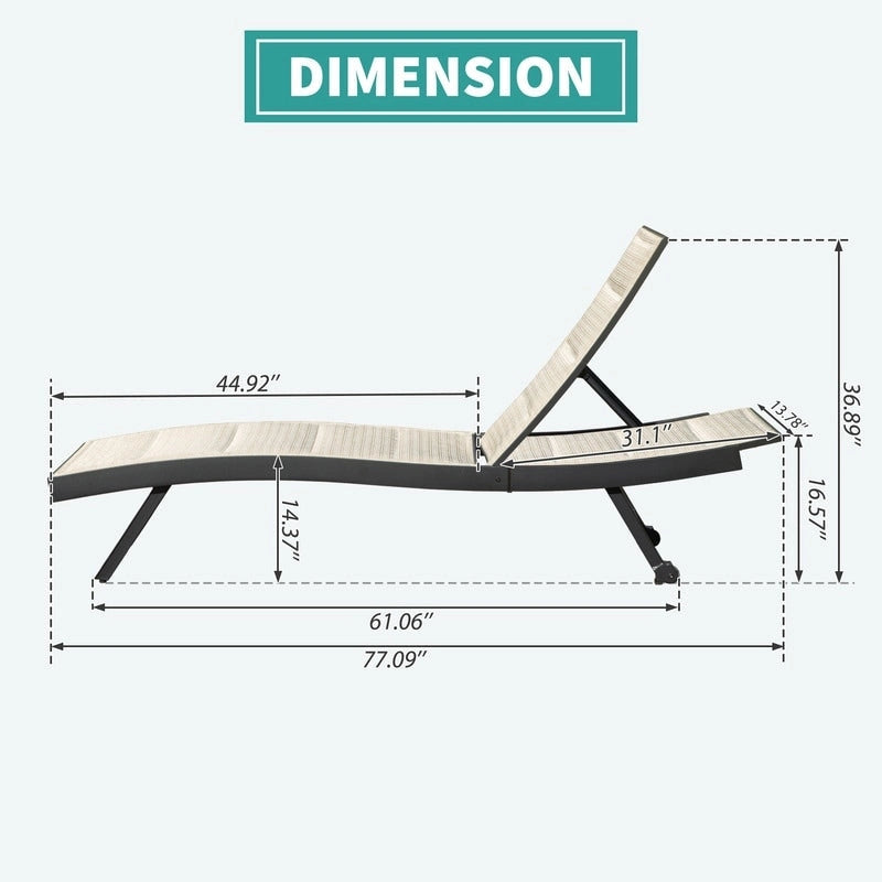 Lot de 2 chaises longues de patio Domi, chaises longues d'extérieur, chaises longues de piscine en textilène et aluminium