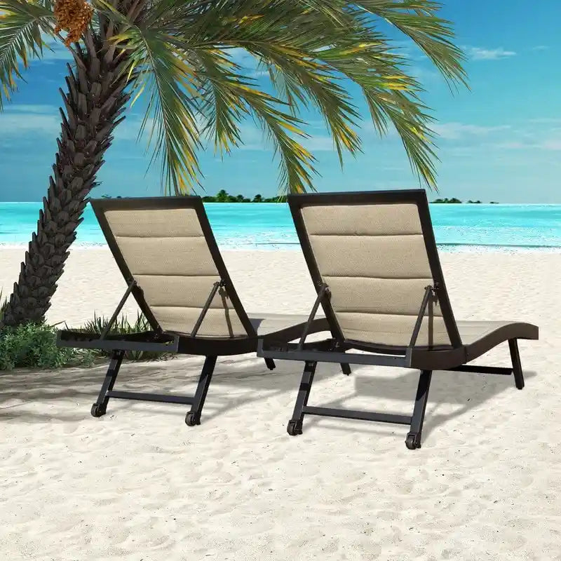 Lot de 2 chaises longues de patio Domi, chaises longues d'extérieur, chaises longues de piscine en textilène et aluminium
